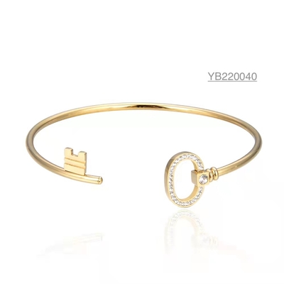 Saya Thép không gỉ Nhà thiết kế đồ trang sức Khóa chìa khóa Rhinestone 18k Gold Love Bracelet