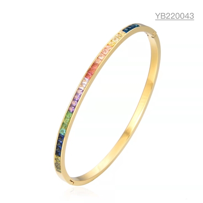 Đồ trang sức thương hiệu cổ điển đầy màu sắc bằng thép không gỉ CZ vàng 18k đầy đủ kim cương vòng đeo