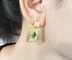 Bông tai mặt dây chuyền đá quý màu xanh lá cây hợp thời trang Mặt dây chuyền dài Bông tai thép không gỉ vàng 18K